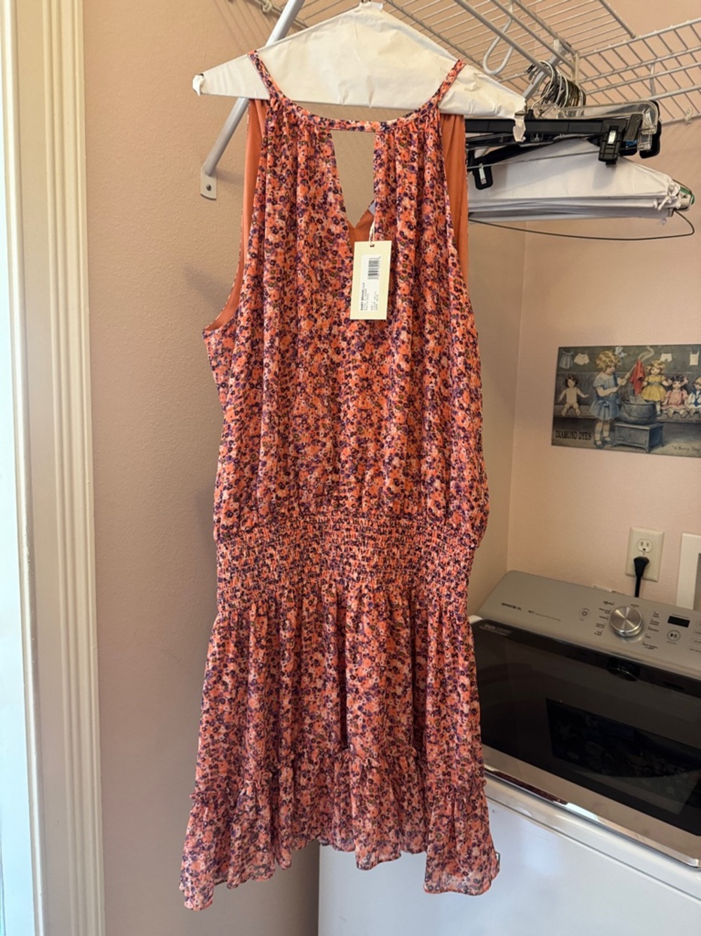 Ramy Brook Girls' Coral Floral Sundress with Purple Accents